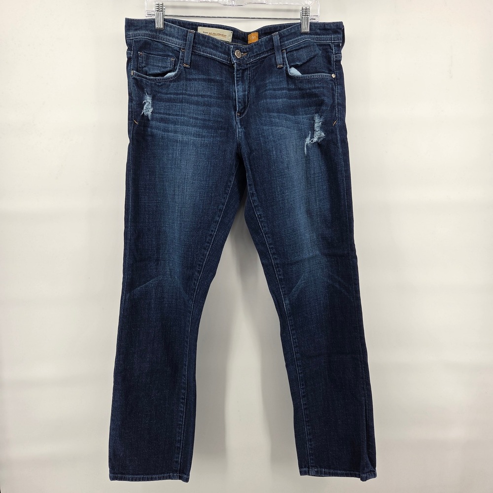 Anthropologie Pilcro Letterpress Straight Leg Jeans 30 Blue Distressed Dark Wash